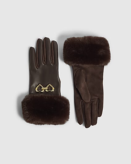 Girls Brown Fur Gloves