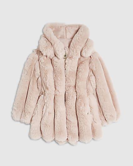 Mini Girls Pink Cinched Faux Fur Coat
