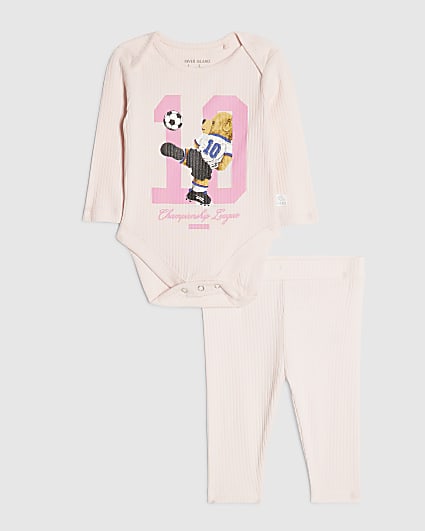 Baby Girls Pink Football Bear 10 Bodysuit Set