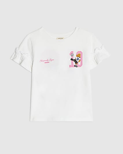 Mini Girls White Football 10 Bear T Shirt
