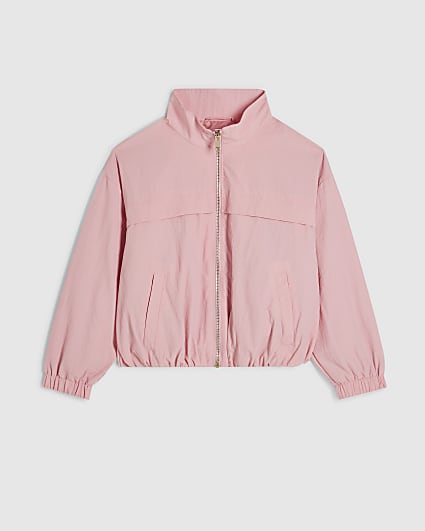 Girls Pink Nylon Zip Funnel Jacket