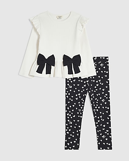 Mini Girls Cream Heart Leggings Set
