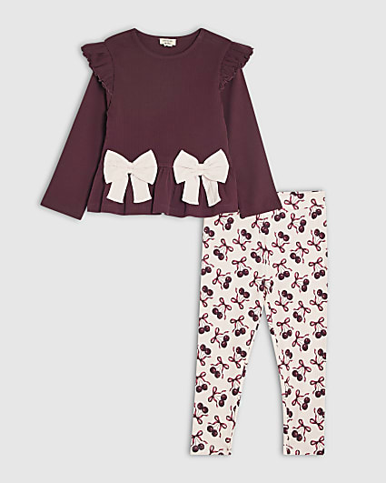 Mini Girls Burgundy Bow Top & Legging Set