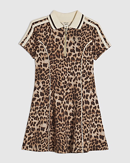 Mini Girls Brown Leopard Print Polo Dress