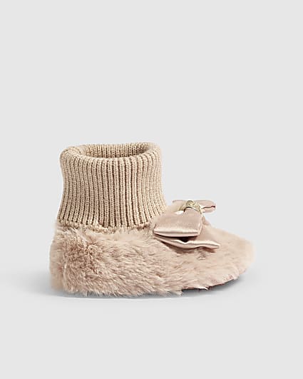 Baby Girls Pink Bow Slipper Booties