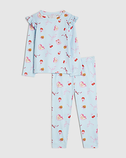 Mini Girls Blue Bakery Print Pyjamas Set
