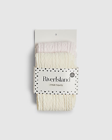 Mini Girls Pink Cable Knit Pack Of 2 Tights
