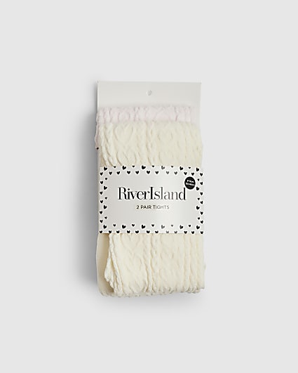Girls Pink Cable Knit Pack Of 2 Tights
