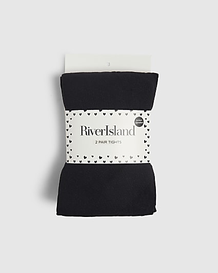 Girls Black Pack Of 2 Tights