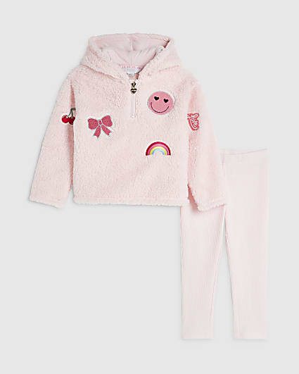 Mini Girls Pink Badge Borg Loungewear Set