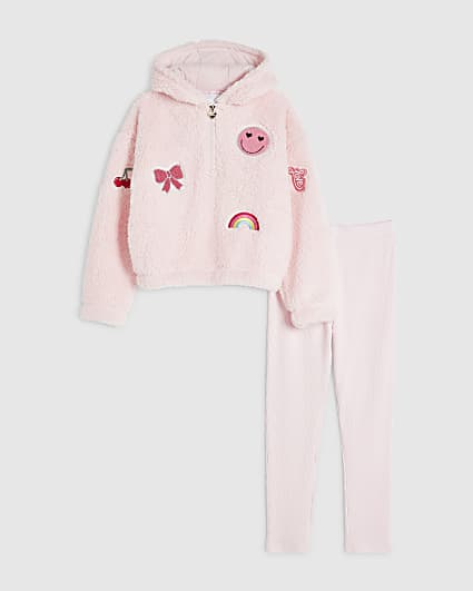 Girls Pink Badge Borg Loungewear Set