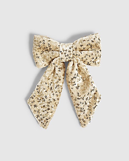 Gold Christmas Sequin Bow Hair Clip