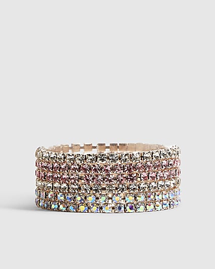 Girls Pink Rhinestone Stretch Bracelet