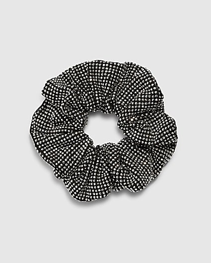 Girls Black Rhinestone Scrunchie