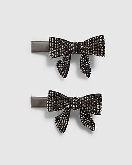 Girls Black Rhinestone Pack Of 2 Bows
