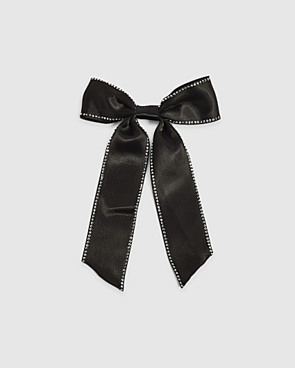 Girls Black Rhinestone Edge Bow