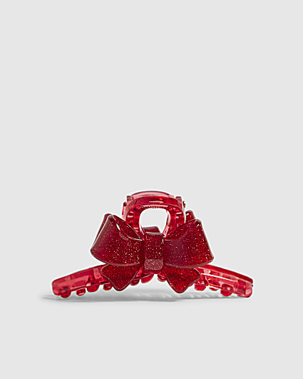 Girls Red Christmas Bow Claw Hair Clip