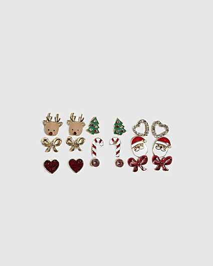 Girls Metal Christmas Pack Of 9 Earrings