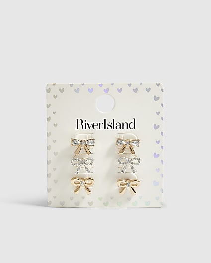 Girls Gold 3 Pack Bow Stud Earrings