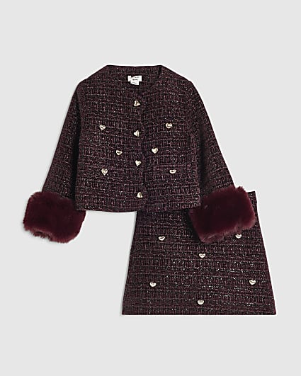 Mini Girls Purple Boucle Heart Jacket Set