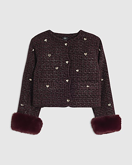 Girls Purple Boucle Heart Jacket