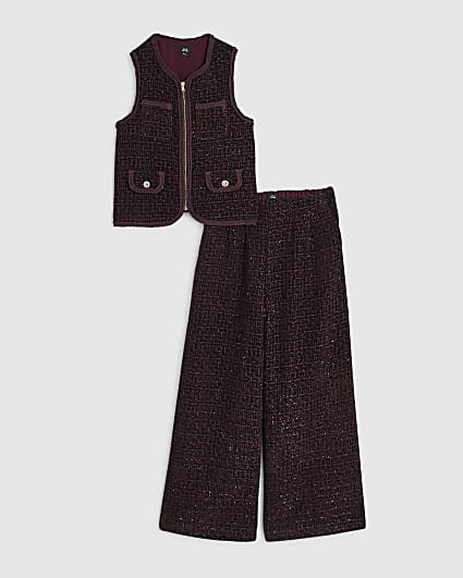 Girls Purple Boucle Waistcoat Set