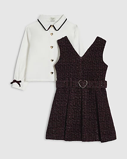 Mini Girls Purple Boucle Pinafore Shirt Dress