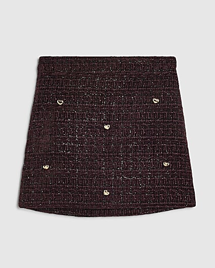 Girls Purple Boucle Heart Stud Skirt