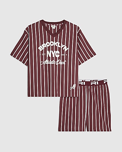 Boys Burgundy Stripe Pyjamas Set