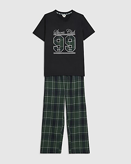 Boys Green 99 Graphic Check Pyjamas Set