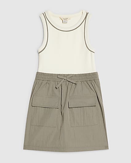 Mini Girls Khaki Hybrid Nylon Dress