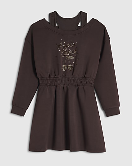 Girls Brown Premium Embellished Jumper Dress