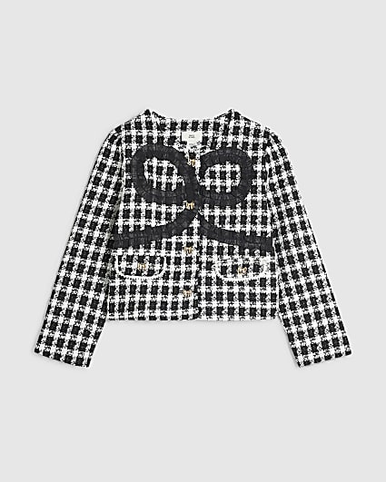 Girls Black Boucle Bow Jacket