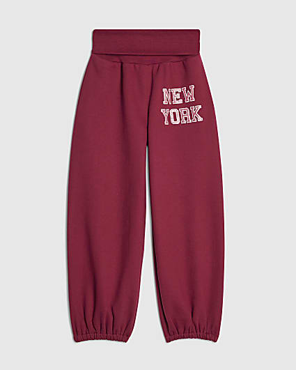 Girls Red Fold Over New York Joggers
