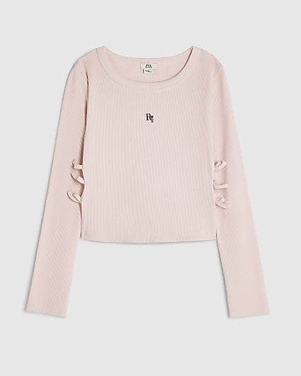 Girls Pink 3D Bow Long Sleeve Top
