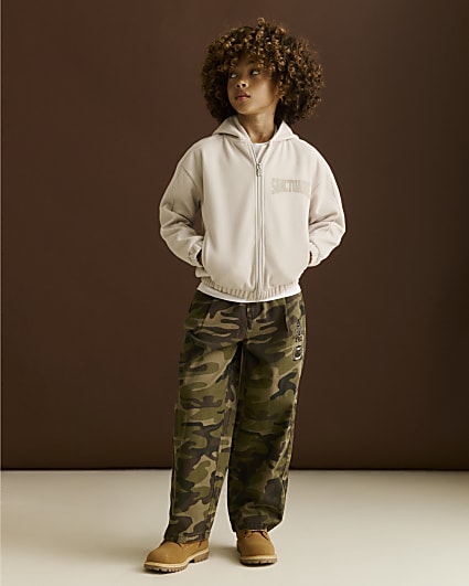 Boys Khaki Camo Pleated Trousers