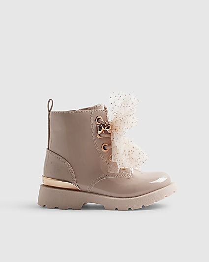 Mini Girls Pink Lace Up Boots