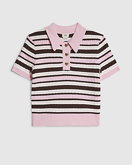 Girls Pink Stripe Polo Top