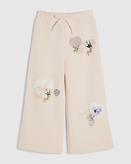 Mini Girls Pink Floral Wide Leg Joggers