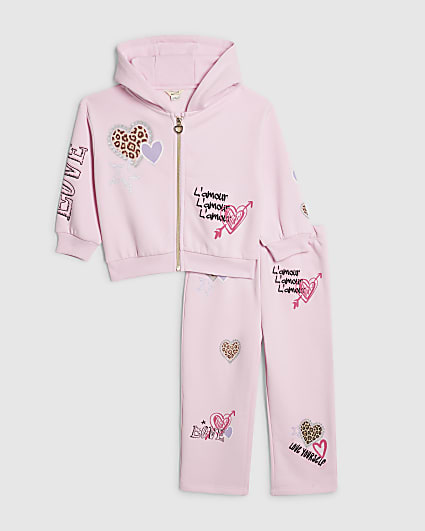 Mini Girls Pink Graffiti Zip Hoodie Set