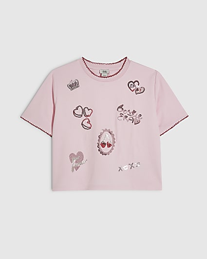Girls Pink Icon Embellished T-Shirt
