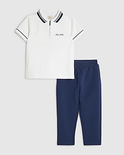 Mini Boys White Polo Shirt And Joggers Set