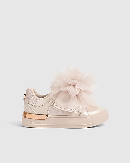 Mini Girls Pink Ruffle Flower Trainers