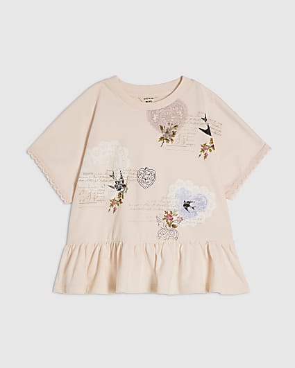 Mini Girls Pink Floral Graphic T-Shirt