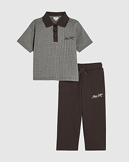 Mini Boys Brown Check Polo Shirt Set