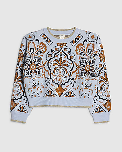 Girls Blue Tapestry Jumper
