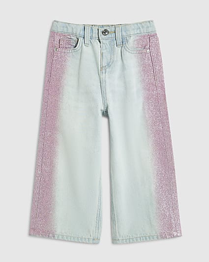 Mini Girls Blue Glitter Side Wide Leg Jeans