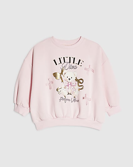 Mini Girls Pink Little Diva Bear Sweatshirt