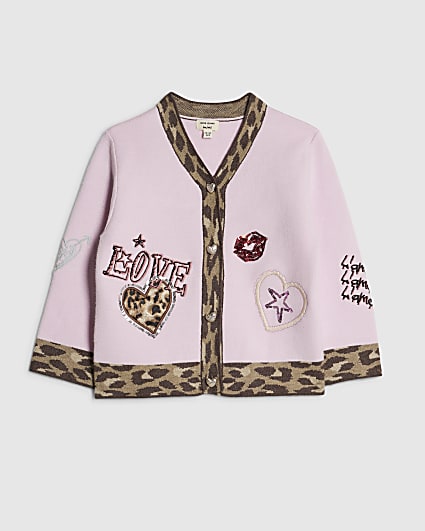 Mini Girls Pink Leopard Placket Cardigan