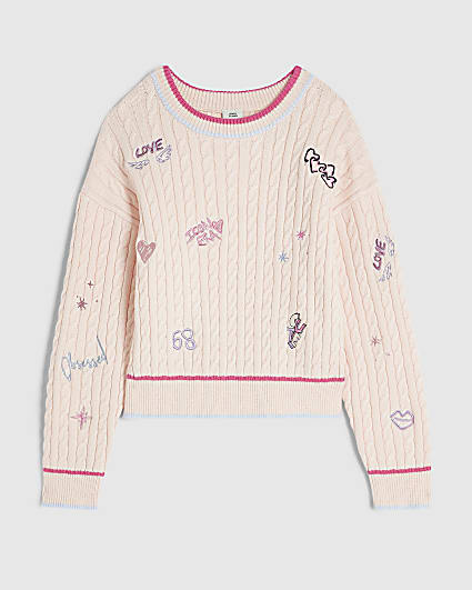 Girls Pink Knit Doodle Jumper